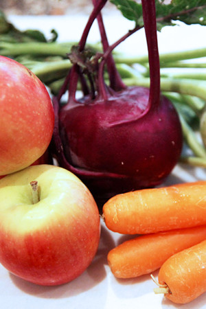 kohlrabi carrot and apple slaw - perfect for babies from 6 months. Serve lightly steamed and leave raw as baby gets older