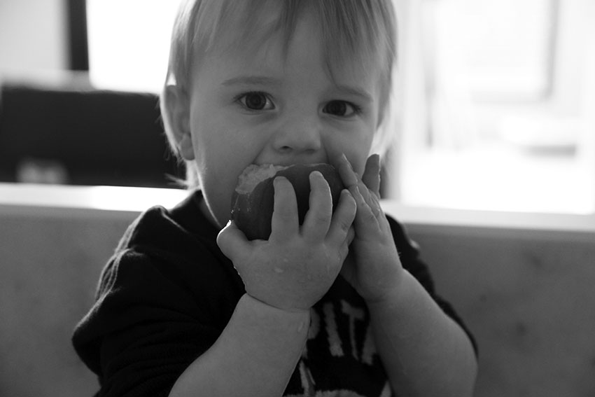 Harry eating a peach - toddler food 