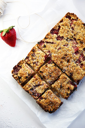 Strawberry and coconut muesli squares