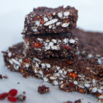 Raw power puff bars - no cooking required. Mix and allow to set. Made with puffed rice, cocoa and all good things...