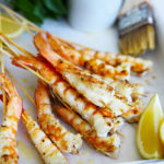 Lemony salty prawns on a slick - serve at your next BBQ and they will be a huge hit
