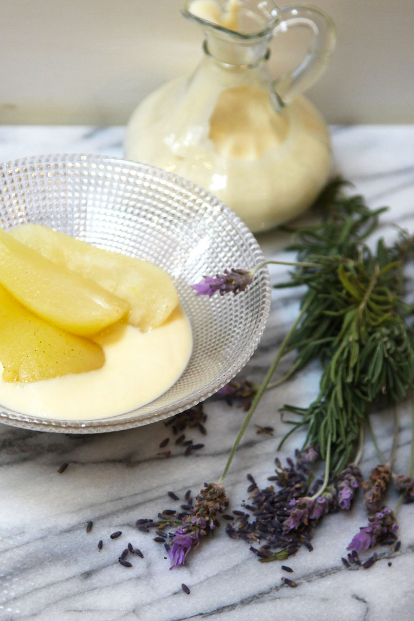 Vanilla Poached Pear with Sugar-free Lavender Custard