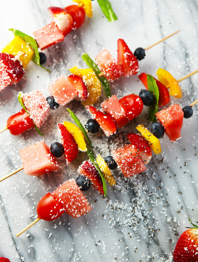 Fruit Skewers with coconut and chia