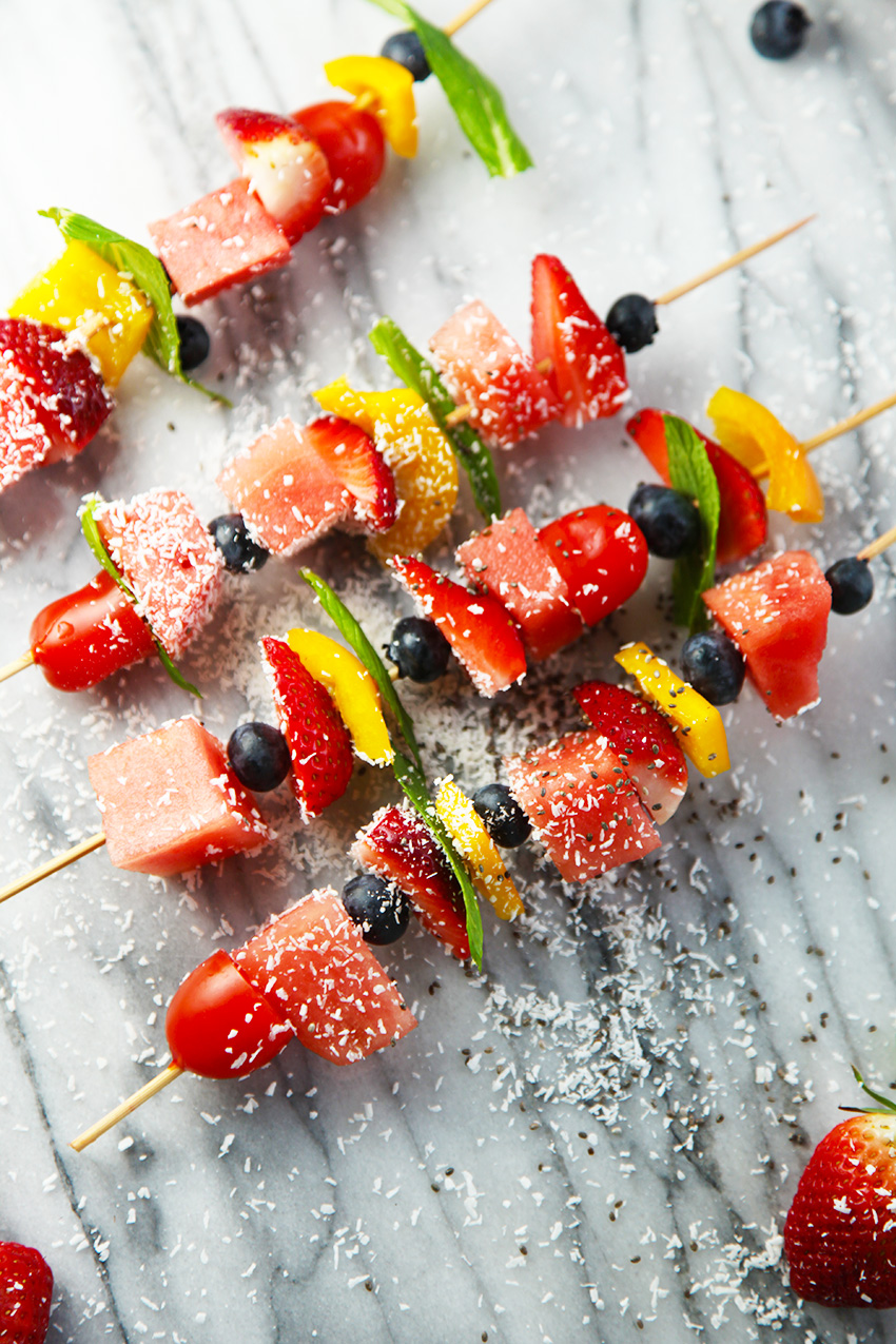 Fruit Skewers with coconut and chia