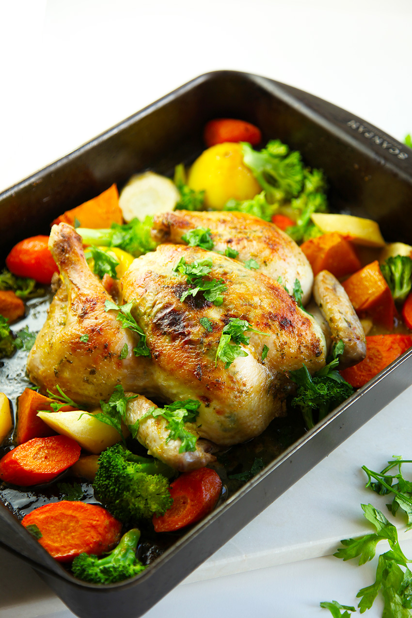 Quick Roast Lemon Chicken - a great weeknight meal with minimum fuss. The lemon adds a beautiful flavour to the chicken and veggies that the kids will love.
