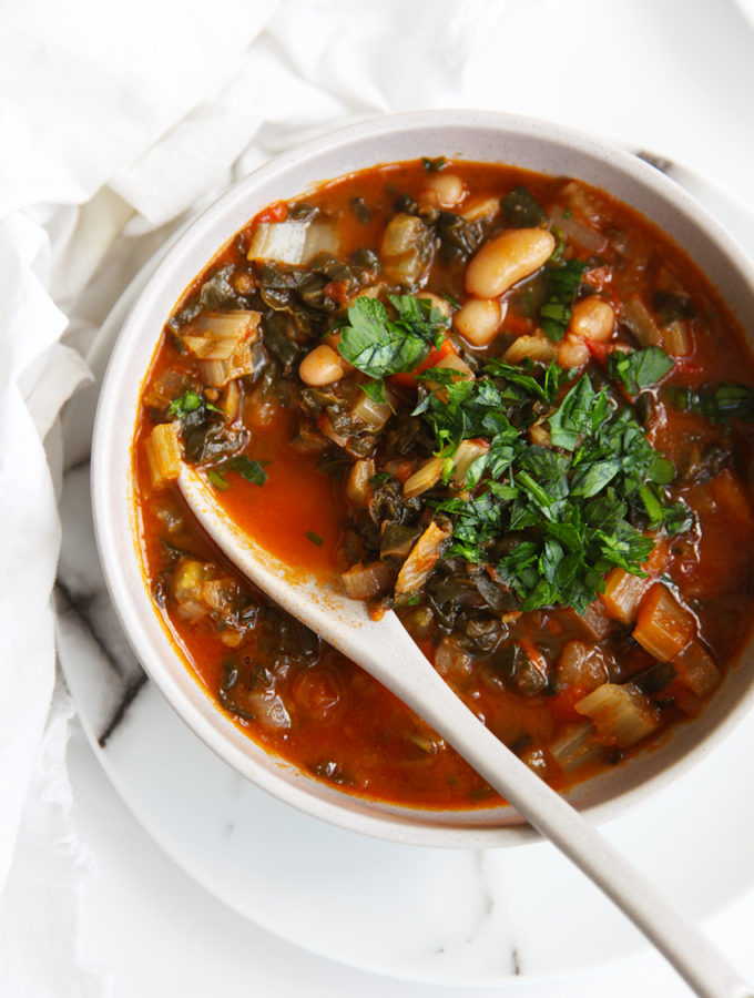 Tuscan Ribollita - a veggie, bean and bread soup. Easy to prepare and perfect for re-heating