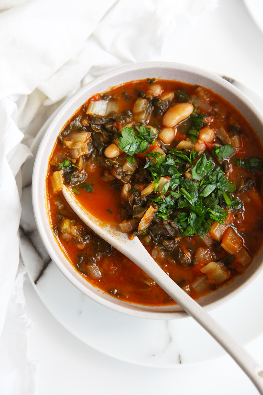 Tuscan Ribollita - a veggie, bean and bread soup. Easy to prepare and perfect for re-heating