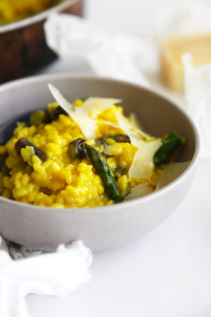 Asparagus and Saffron Risotto - always a favourite so make a extra and use the leftovers to make arancini the following night...