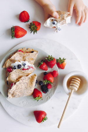 Healthy Poppyseed Crepes with fresh berries and natural yoghurt
