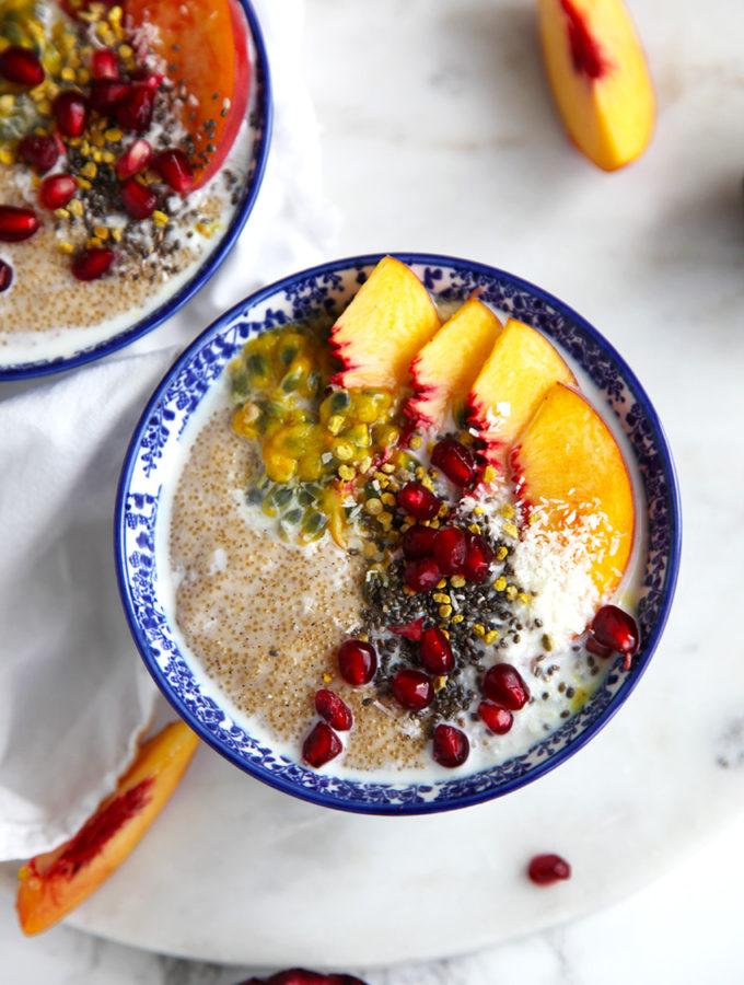 Creamy amaranth porridge makes a lovely healthy breakfast that tastes delicious. Top with whatever fresh fruit is in season.
